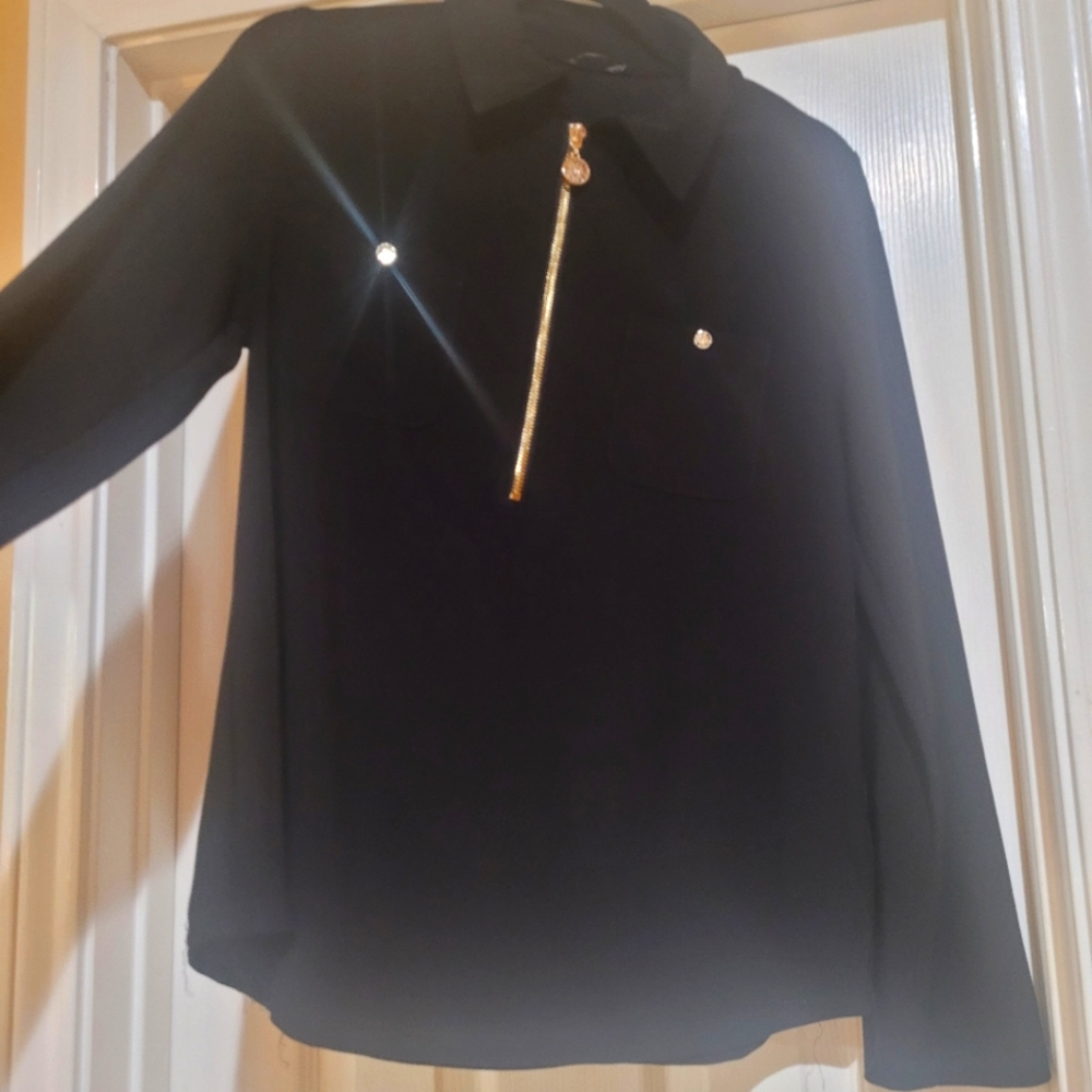 Black knit pullover gold accents